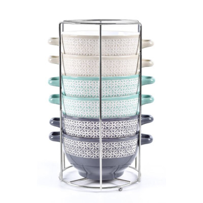 Набор керамический бульонниц 7 пр 650 мл металл подставка Прима Bonjart