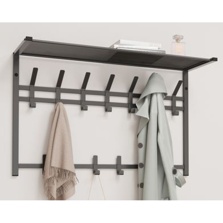 Вешалка металлическая настенная  88,5*27*54,5 см 13 крючков с полкой графит Торонто 32 ЗМИ