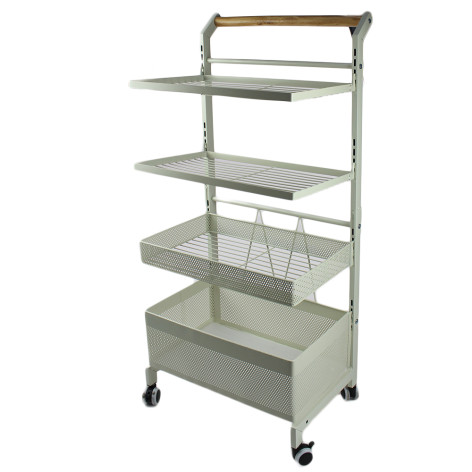 Этажерка металлическая 3-х ярусная 42*32*90 см на колесах белый Тележка Baizheng