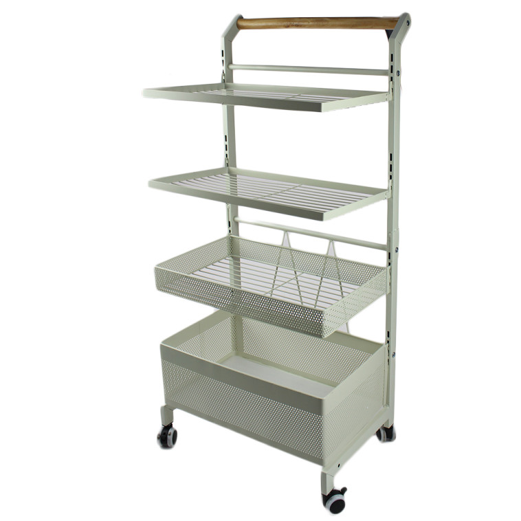 Этажерка металлическая 3-х ярусная 42*32*90 см на колесах белый Тележка Baizheng
