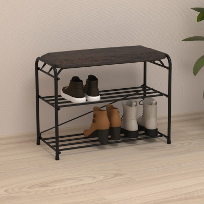 Подставка металлическая для обуви 3-х ярусная 65*30*48 см сиденье черный Альфа 23 ЗМИ