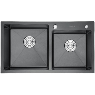 Мойка кухонная врезная нерж. стали, двойн; 78х43*0,3см. Графит (сиф; ч37*38*22/33*35*20) Aflorn