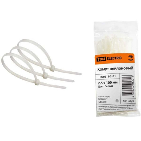 Хомуты нейлоновые 100*2,5мм белые TDM