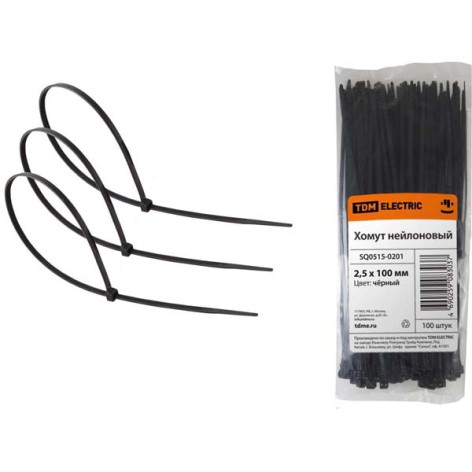 Хомуты нейлоновые 100*2,5мм черные TDM