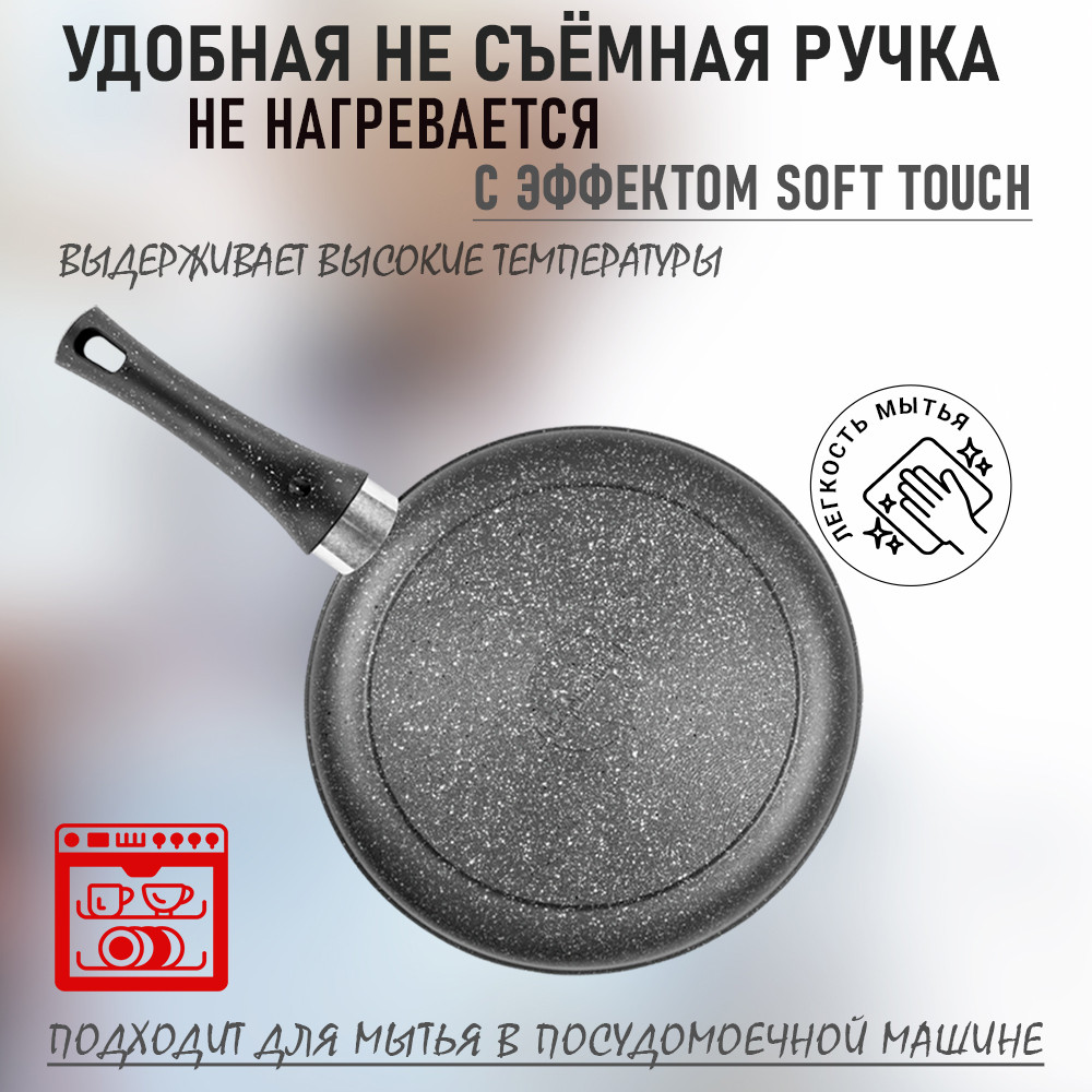 Сковорода алюминиевая 20 см стекл крышка под упак Универсальная Гранит Горница