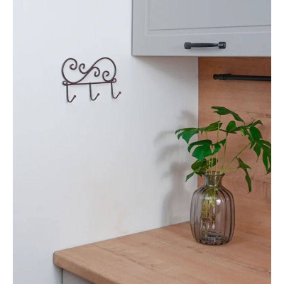 Вешалка металлическая настенная 200*45*130 мм коричневый Кружева 3 ЗМИ