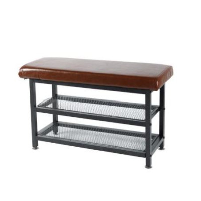 Банкетка металлическая 60*20*32 см черно-корич сиденье Baizheng