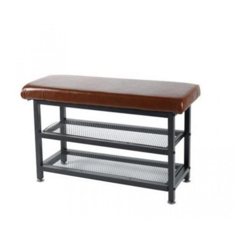 Банкетка металлическая 80*20*32 см черно-корич сиденье Baizheng