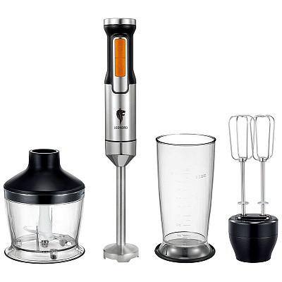 Блендерный набор 800 Вт погруж часть нерж сталь чаша пласт 0,8 л 2 скор черный LE-171 Leonord