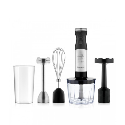 Блендерный набор 800 Вт погружная нерж сталь чаша пласт 0,35 л плав рег 3 насадки черн Brayer