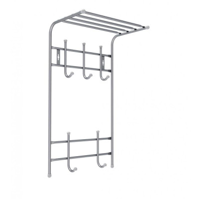 Вешалка металлическая настенная 410*255*745 мм с полкой 5 крючков серебряная Nika