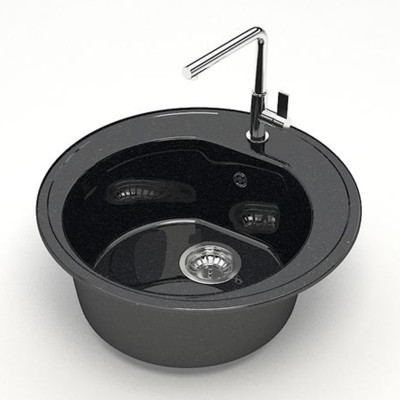 Мойка кухонная гранитная Z003 Черая черная (кругл) 513*513*191мм глянец