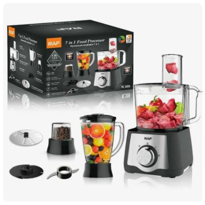 Комбайн кухонный 600 Вт чаша пласт 7 в 1 мясоруб измельчит соковыжим черный Raf