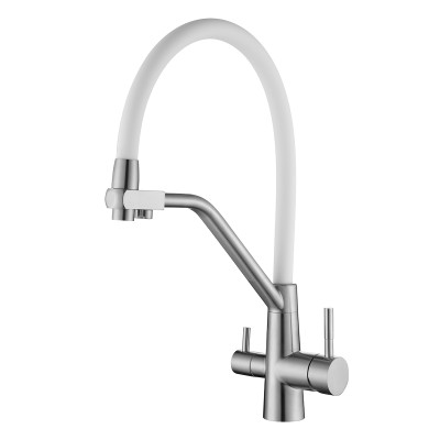 Смеситель DIKALAN для кухни c подкл. питьевой воды гибкий излив Белый нерж.сталь Сатин (10) B400918