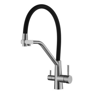 Смеситель DIKALAN для кухни c подкл. питьевой воды гибкий излив Черный нерж.сталь Сатин (10) B400917