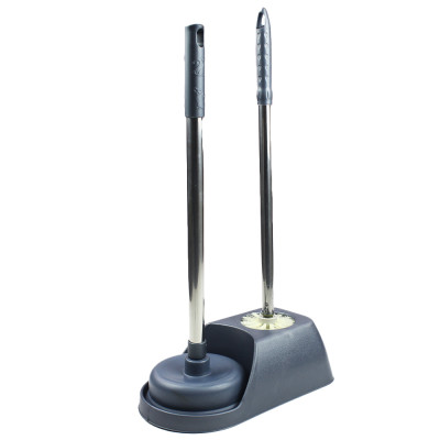 Ерш пластиковый для туалета с подставкой 30*10/15.5*5 см вантуз металл ручка серый Baizheng