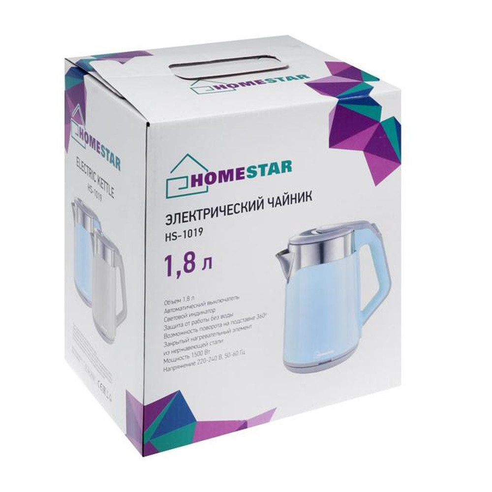 Чайник металлический электрический 1,8 л 1,5 кВт розовый HS-1019 HomeStar