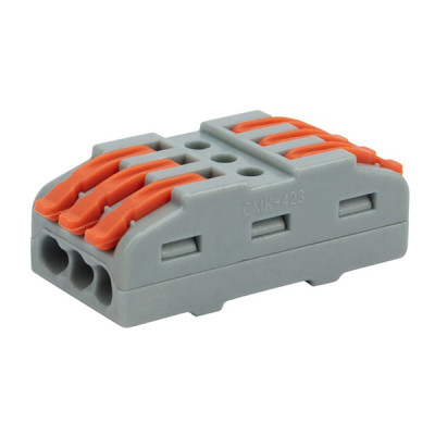 Клемма СМК 222-423 проходная 3 полюса (0,08-4 мм?), серая (25 шт./уп.) REXANT Клемма СМК 222-423 проходная 3 полюса (0,08-4 мм?), серая (25 шт./уп.) REXANT