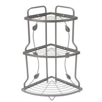 Полка металлическая для ванной 3-х ярусная угловая 24*24*54,5 см серебро Листочки Baizheng Полка металлическая для ванной 3-х ярусная угловая 24*24*54,5 см серебро Листочки Baizheng