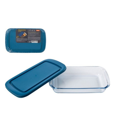 Форма стеклянная для запекания 1600 мл прямоугольная пласт крышка ручки Bellissimo Mallony