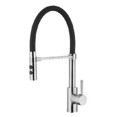 Смеситель DIKALAN для кухни однорыч высокий гибкий излив Черный, корпус Хром (10) D40037