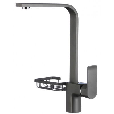 Смеситель DIKALAN для кухни с мыльницей выс. поворотный излив 40мм гайка Латунь Серый (10) D40372-2