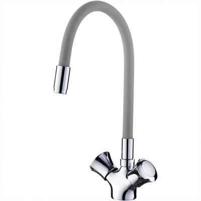 Смеситель для кухни двухвент. кран-букса гайка излив гибкий серый Хром Ledeme L4022-9