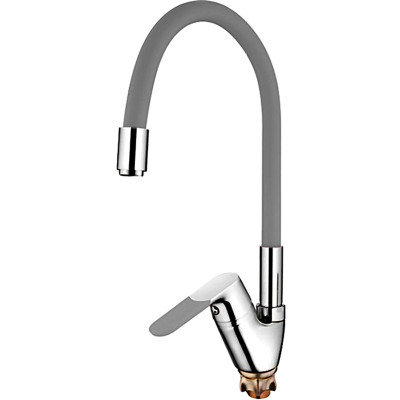 Смеситель для кухни однорыч. 35мм гайка излив силикон. серый Латунь Хром Ledeme L4153-9