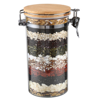 Банка пластиковая для сыпучих продуктов 1,2 л дерево крышка Бамбук Baizheng