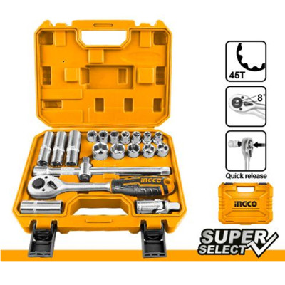 Набор головок 20 предмета с трещоткой, 1/2, INGCO HKTS12201 Набор головок 20 предмета с трещоткой, 1/2, INGCO HKTS12201