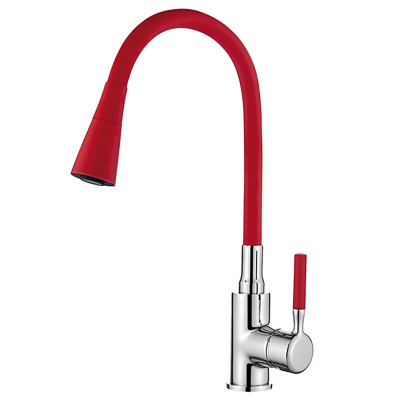 Смеситель для кухни однорыч. 35мм гайка излив гибкий Аэратор Латунь Красный Ledeme L4199-1