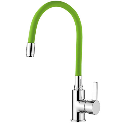 Смеситель для кухни однорыч. 35мм гайка излив силикон. зеленый Латунь Хром Ledeme L4898-5