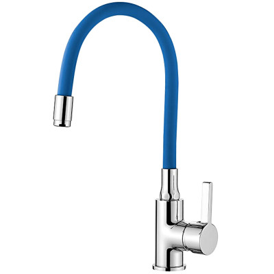 Смеситель для кухни однорыч. 35мм гайка излив силикон. синий Латунь Хром Ledeme L4898-6