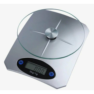 Весы кухонные электронные 5 кг круглая стеклянная плоская платформа дисплей металлик