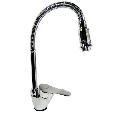 Смеситель DIKALAN для кухни однорыч. 35мм гайка пластик, гусак гофр. (12) D57E14S