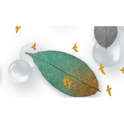 Клеенка силиконовая 0,8*15 м 0,8 мм разноцветные листья крупные капли Baizheng