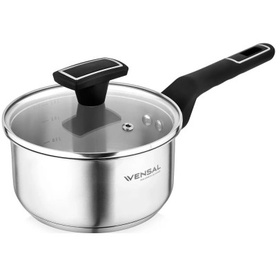 Ковш нерж сталь  1,6 л стекл крышка пласт ручка Velours noir Vensal