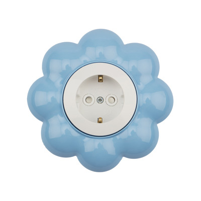 Розетка 1 мест 2П+3 с з/ш IP20 16А Цветок белая/голубая Kranz Happy