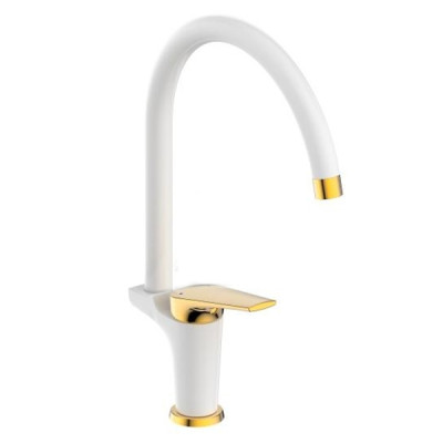 Смеситель РМС для кухни, однорыч.,бело золотой картридж под гайку Лат
