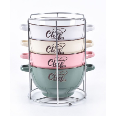 Набор керамический бульонниц 5 пр 650 мл металл подставка Шеф Bonjart