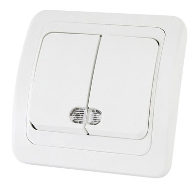 Выключатель 2кл подсветка 10А белая Валдай TDM Выключатель 2кл подсветка 10А белая Валдай TDM