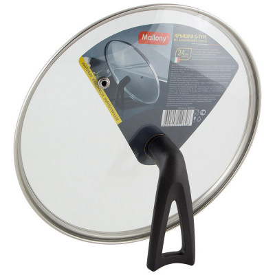 Крышка стеклянная 24 см стекло 4 мм металл обод бакелитова ручка G-type Vetro-Special Mallony Крышка стеклянная 24 см стекло 4 мм металл обод бакелитова ручка G-type Vetro-Special Mallony