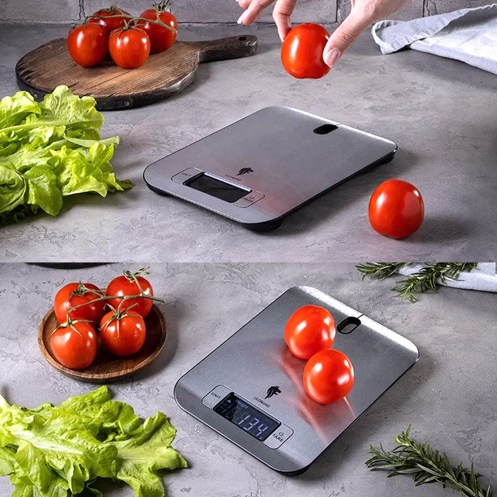 Весы кухонные электронные 5 кг 16х22 см металл площадка дисплей металлик LE-1705 Leonord