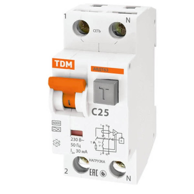 Дифавтомат C25 30мА АВДТ 63 TDM Дифавтомат C25 30мА АВДТ 63 TDM