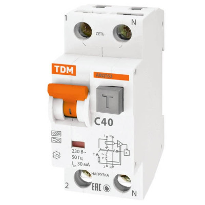 Дифавтомат C40 30мА АВДТ 63 TDM Дифавтомат C40 30мА АВДТ 63 TDM