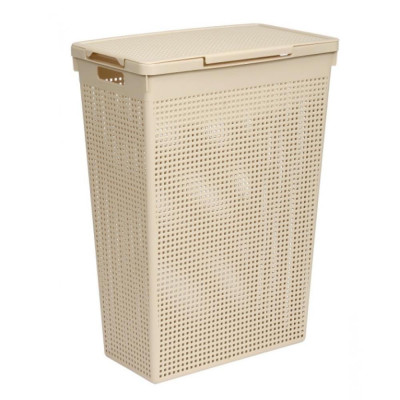 Корзина пластиковая для белья 50 л узкая с крышкой латте Лофт Violet