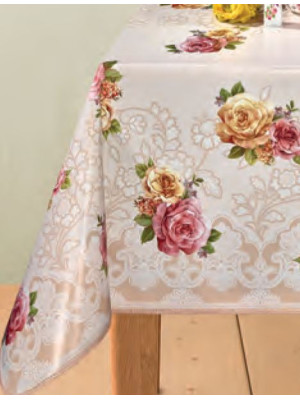 Клеенка ПВХ нетканая основа 1,4*20 м розы на бежевом рис 054A Dekorama