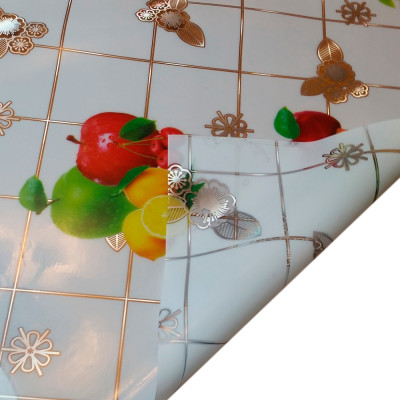 Клеенка силиконовая 1,0*20 м 0,6 мм золотая клетка на белом с фруктами Baizheng