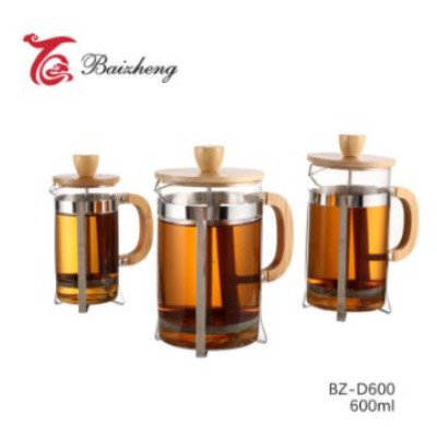 Френч-пресс стеклянный 600 мл дерев подставка дерев крышка прозрачно коричн Baizheng Френч-пресс стеклянный 600 мл дерев подставка дерев крышка прозрачно коричн Baizheng