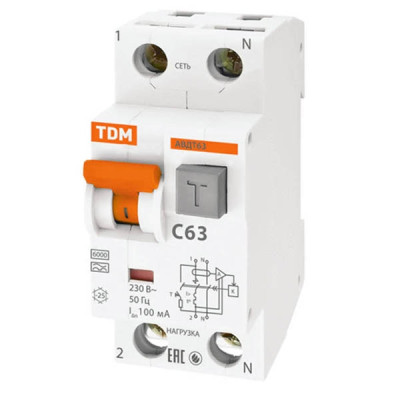 Дифавтомат C63 100мА АВДТ 63 TDM Дифавтомат C63 100мА АВДТ 63 TDM